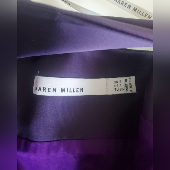 Karen Millen Satin Cocktail Dress Asymmetrical Ruffle Stretch Rich Purple - Picture 4 of 16
